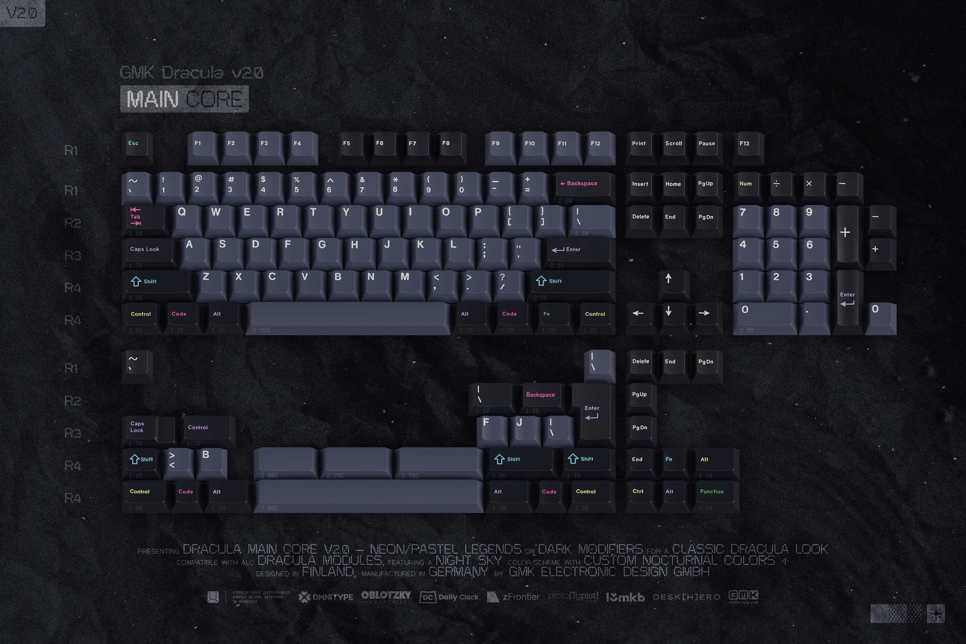 キーボード GMK Dracula V2.0 Git Core GMK Dracula V2.0 Keycaps Set