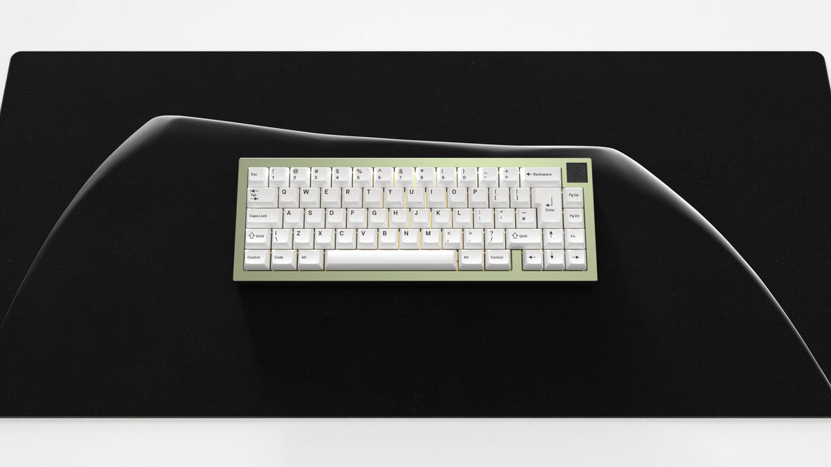 zFrontier KAT Refined product photo showing the exact white-on-black / black-on-white Keyreative set on a compact keyboard
